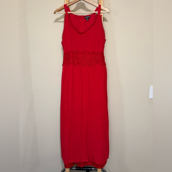 Nina Leonard Dresses & Skirts - Nina Leonard Red Sleeveless Maxi Dress with Lace Waist